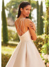 Beaded Plunging Neck Champagne Mikado Wedding Dress Beaded Plunging Neck Champagne Mikado Wedding Dress